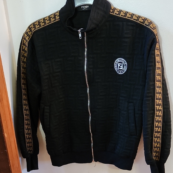Authentic Fendi Black Jacket with Gold Logo Trim
